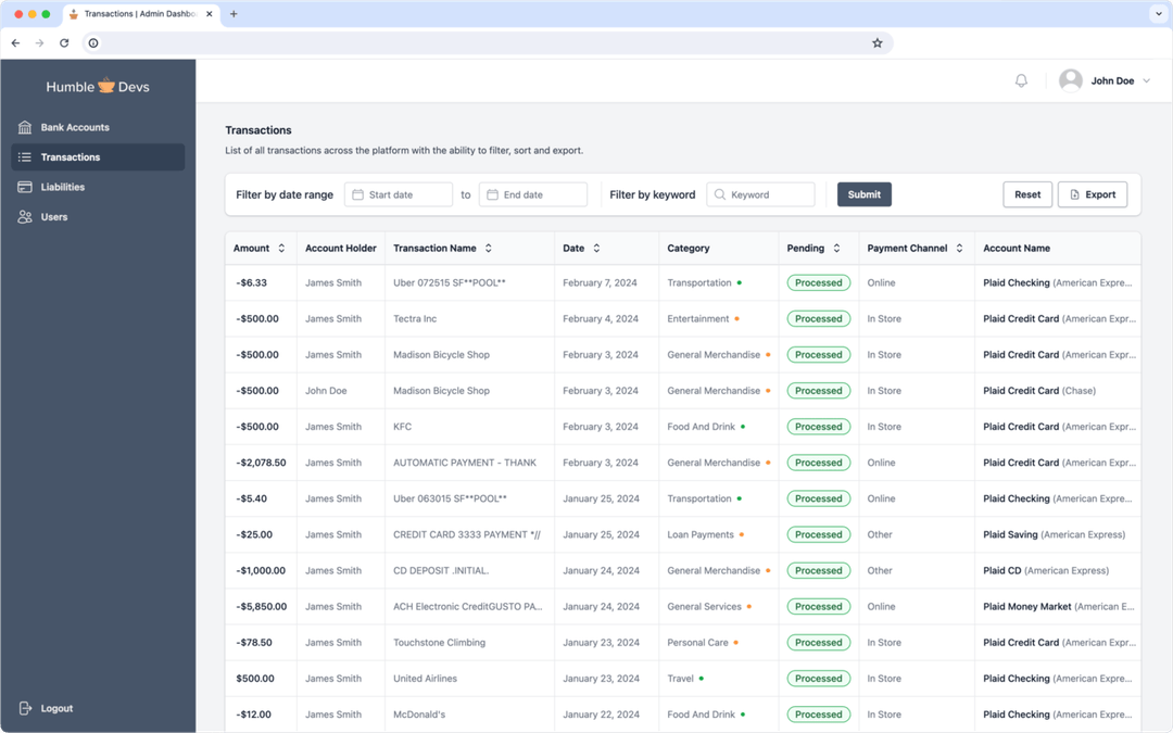 Admin Transactions